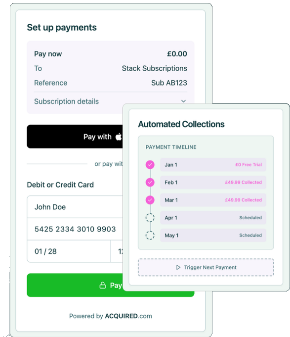 Set up payments form alongside an Automated Collections payment timeline